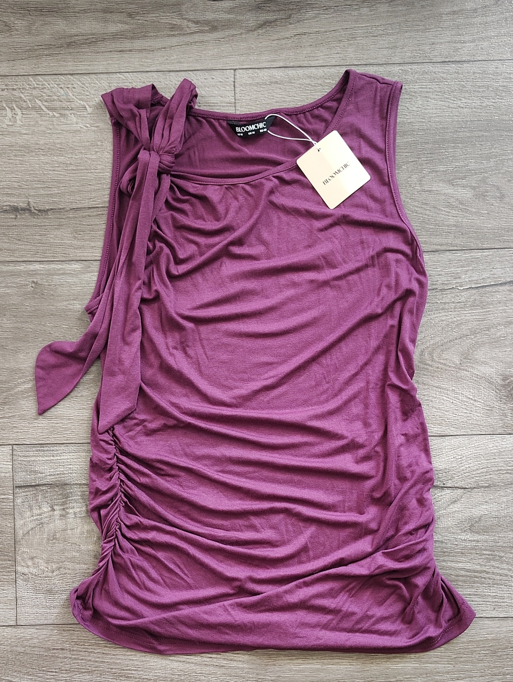BloomChic Plum Tie-Shoulder Ruched Tank